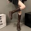 Fashion Vintage Round Toe Knee High Boots Women Designer Back Zipper Square Heels Shoes Ladies Knight Booties