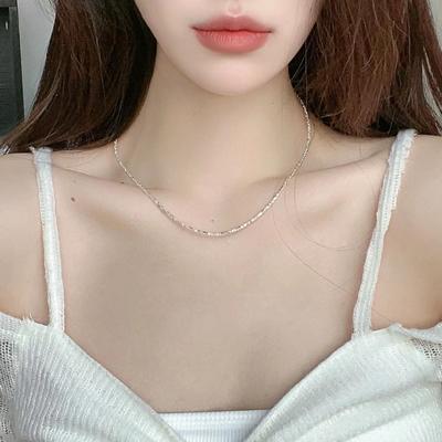 925 Sterling Silver Minimalist Irregular Bead Necklace, Stackable Plain Chain Clavicle Chain for Women, Luxury Vintage Silver Jewelry