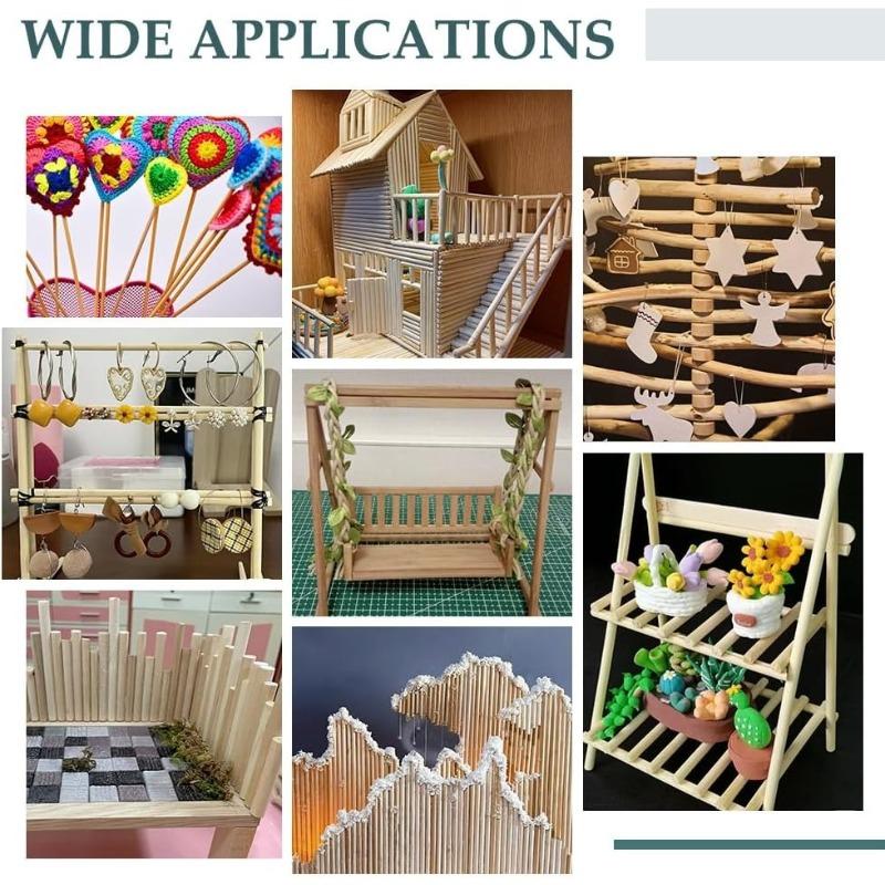 10pcs Wooden Dowel Rods, Unfinished Hardwood Sticks Dowel Rods Wood Sticks for Craft and DIY Macrame Dowel Wooden Poles