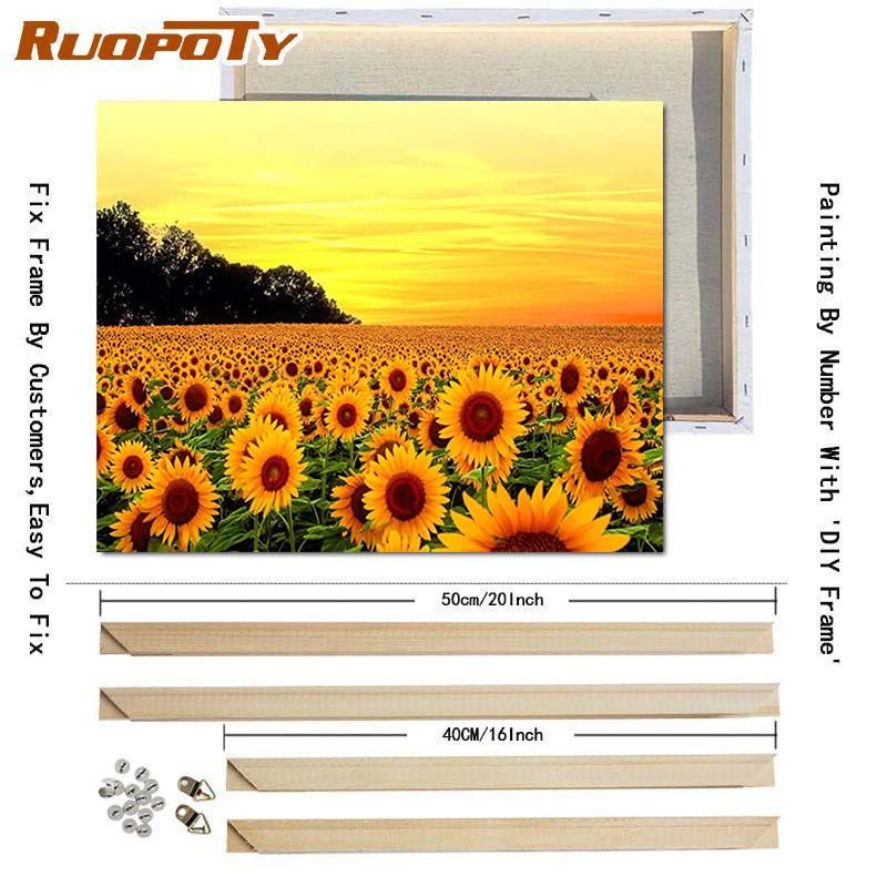 RUOPOTY Picture By Numbers Sunflower Flower Wall Art Unique Gift HandPainted Paint By Number Butterfly Decoration