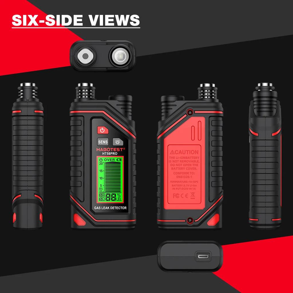 HT58PRO Gas Leak Detector Natural Gas Detector Sound & Light Alarm 0-9999ppm Portable Combustible Gas Detector Extendable Probe