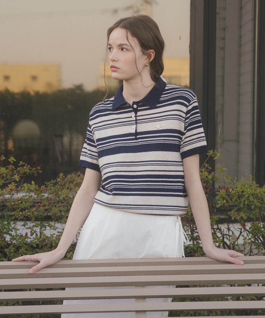 Tilaidai Retro Wave Stripe Polo T-Shirt Tisu01Ts17_Navy