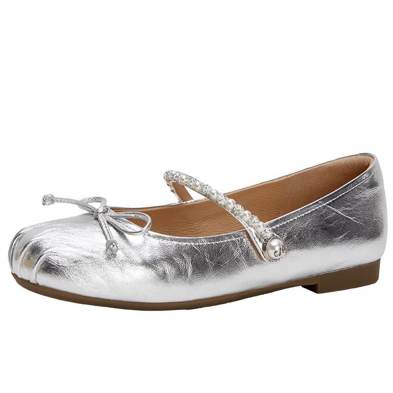 Baitiansen Women s Pearl Mary Jane Flat Shoes 36
