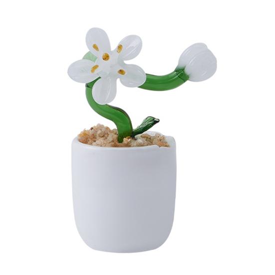 Cute Mini Faux Crystal Flower Figurine Collectible Hand Blown Glass Flower Ornament in белый