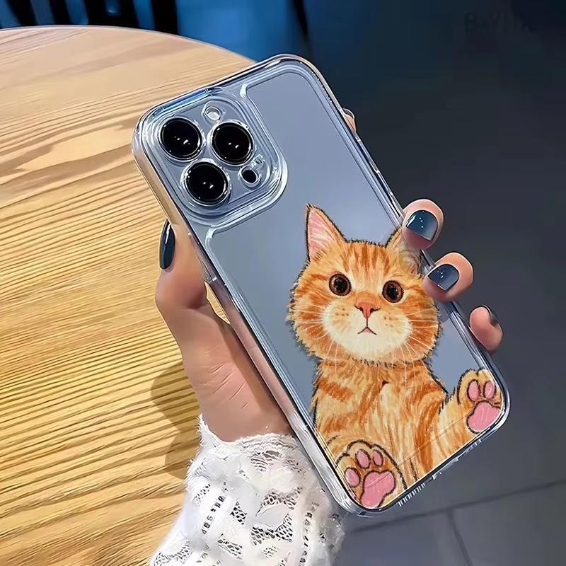 Cute Orange Cat Transparent Phone Case For Samsung Galaxy S26 S24 S25 S23 Ultra S22 S21 S20 Plus FE A50 A71 A72 Soft TPU Cover