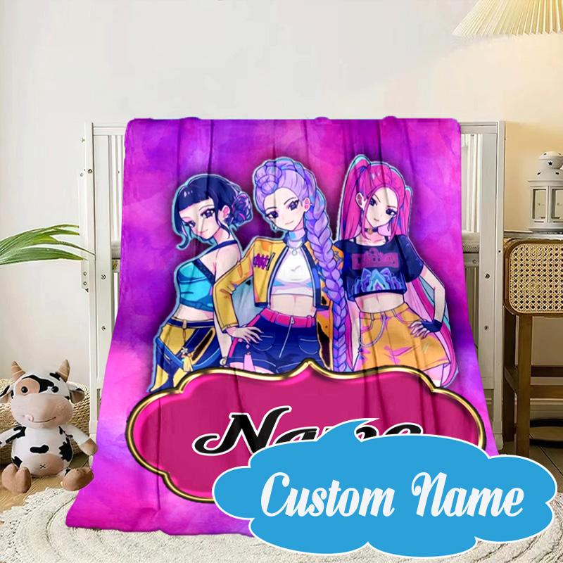 Custom Name KPop Cartoon Blanket bed sofa Blanket Flannel Blanket for Camping, Hiking, Picnic Essentials,gift for Fan family