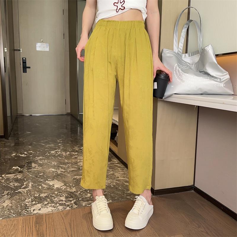 

Летние облегающие жаккардовые хлопково-шелковые повседневные брюки длиной до щиколотки 2025 Extra Large