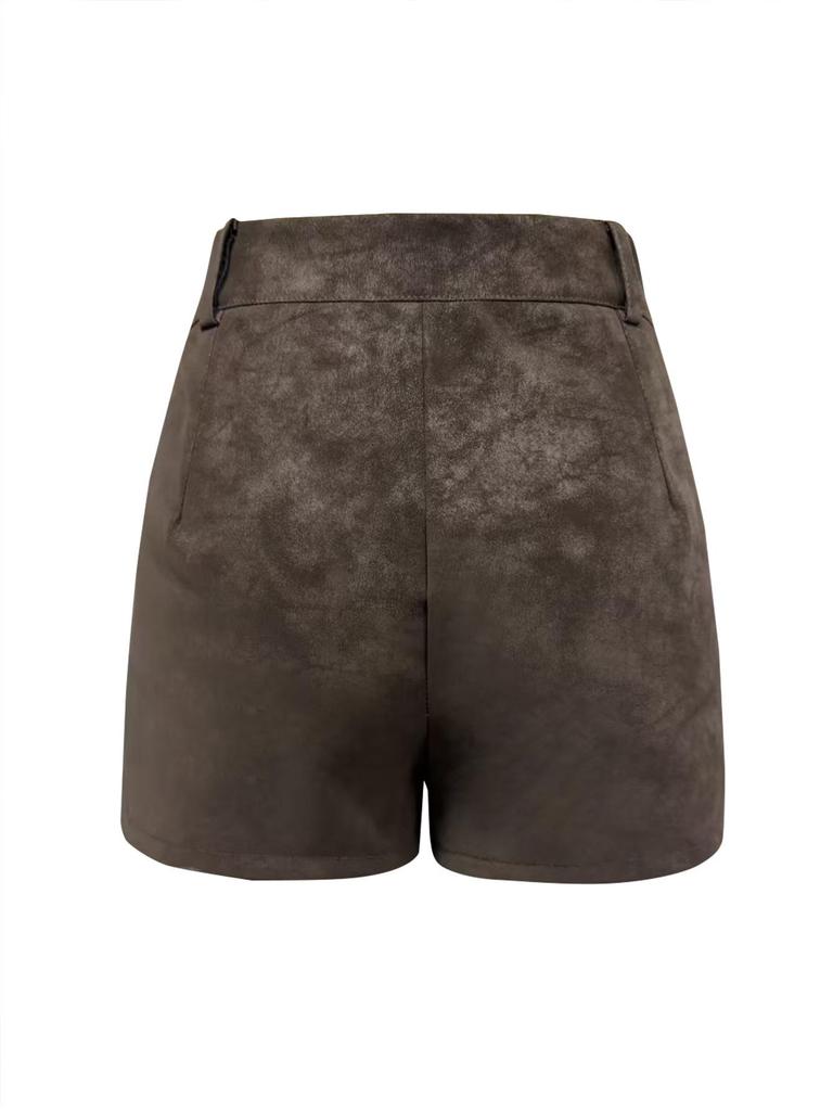 Women's High Waist Imitation Deerskin Velvet A-line Shorts - Autumn Slimming Style