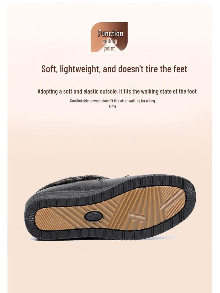 Teplé zimní dámské kožené boty s protiskluzovou podrážkou a plyšovou podšívkou pro seniory