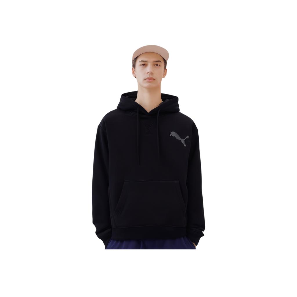 Puma Logo Embroidered Loose Fit Hooded Pullover Drop Shoulder Long Sleeve Sweatshirt Men Sweatshirt Black 940900-01