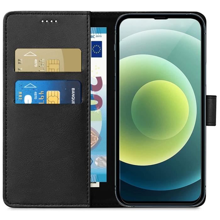 Coque Portefeuille - Phonillico® - iPhone 13 - Noir - Effet Cuir - Support Vidéo