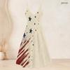 Women Plus Size Two Piece Set Strappy V Neck Flared Dress Short Sleeve Open Cardigan Printed Star Moon Pattern Beige Navy Red