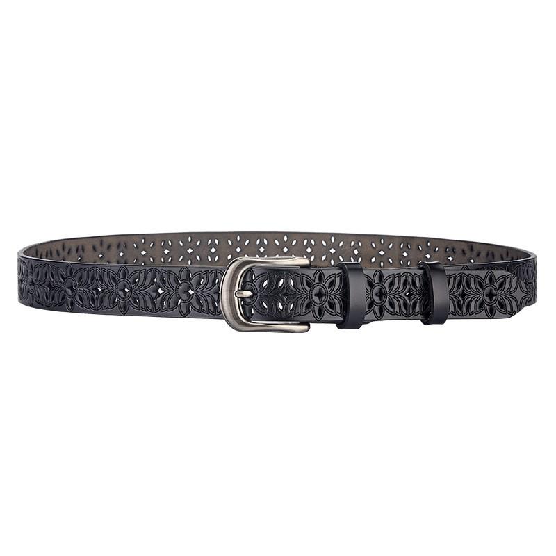 Womens Genuine Leather Belt With Cut-Out Design No-Punch Adjustable Waistband Alloy Buckle Fashionable Office Casual Wear