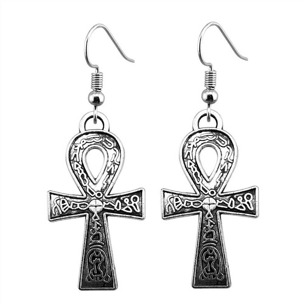 Ankh Cross Dangle Earrings Ancient Egyptian Symbol Drop Earrings Gothic Occult Themed Jewelry