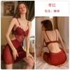 Sexy hollow satin lace plus chest pad deep V temptation steel ring gathering nightdress robe loungewear