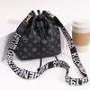New Women's Drawstring Bucket Bag Fashionable Letter Wide Shoulder Strap Commuter Bag Trendy Shoulder Bag One Piece
