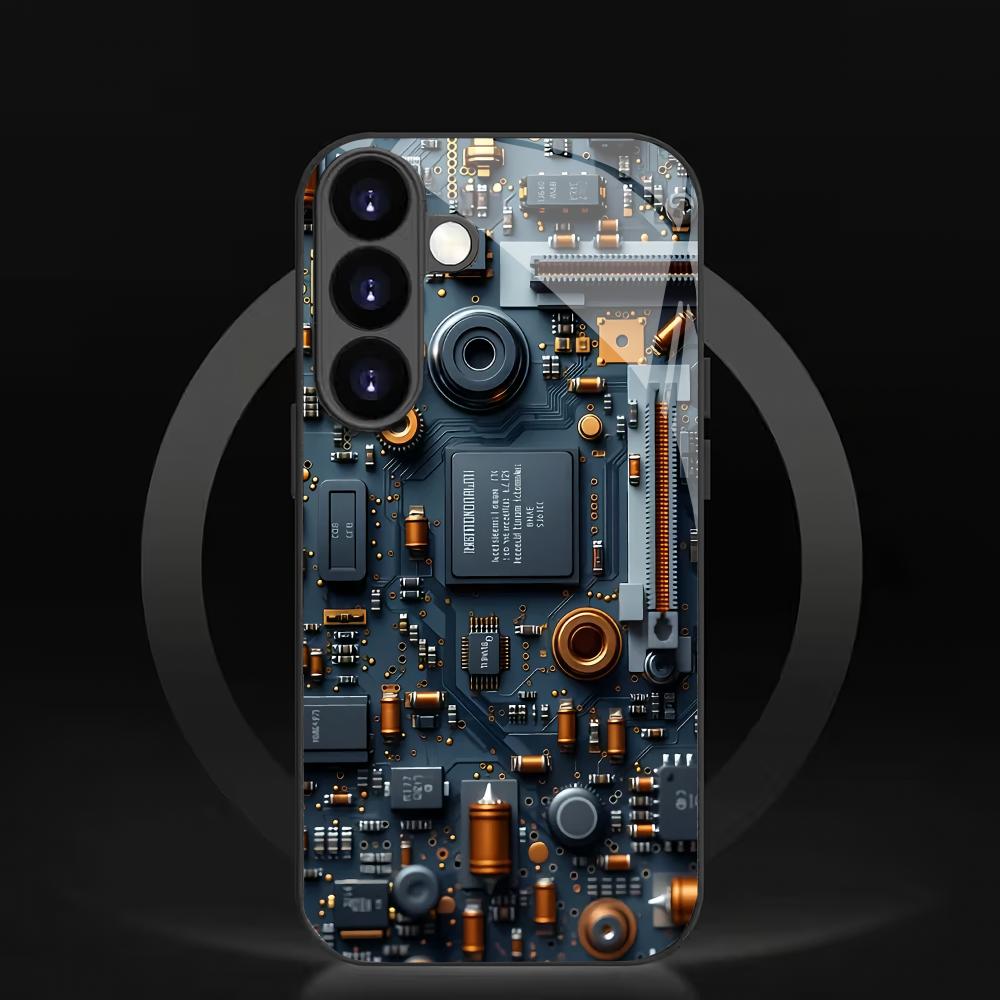 Mechanical structure pattern tempered glass phone case suitable for Samsung Galaxy S26 S25 S24 S23 S22 S21 S20 FE/Ultra/Plus