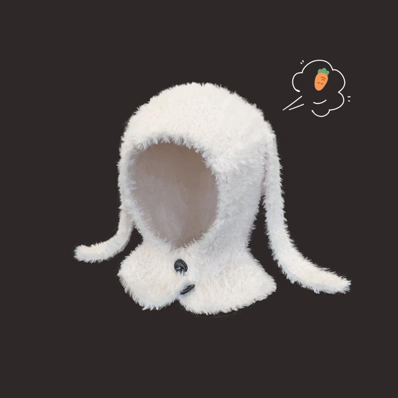 Cute Plush Long Eared Rabbit Hat Female Concave Design Warm Ear Protection Balakla Hat Autumn/Winter Hoodie