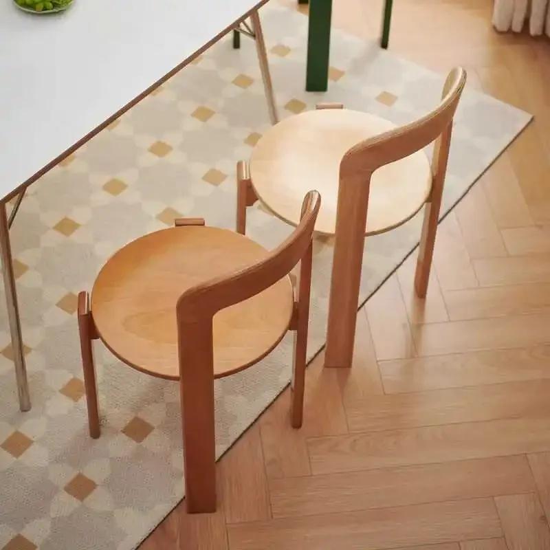 Nordic Solid Wood Dining Chair Stackable Household Seating Light Luxury Colored Restaurant Chair Compact Modern Design