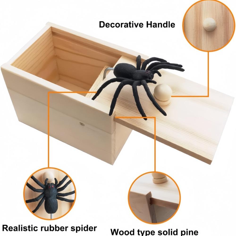 Rubber Spider Trick Box Handmade Wooden Box with Spiders Hidden Inside Suitable for Adults Children's Mischievous Adult Items
