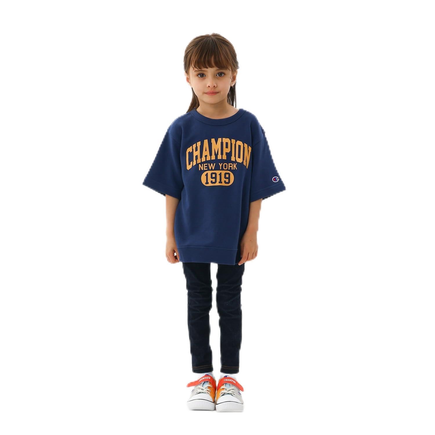 

Champion Short Sleeve Loose Graphic Logo Navy Kids Sweatshirt, 100% Cotton, Fit, Print, (CKSZ001Z)