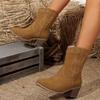 fashion Women Fashion Embroider Ankle Boots Women's Retro Faux Suede Thick Heel Short Boots Woman High Heels Western Botas 43
