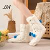 Cozy Cartoon Pattern Socks Thickened Floor for Women, Non-Slip Mid-Calf Socks, Thermal Winter Comfortable Elastic Ribbed Slippers Soft Fuzzy