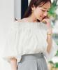Yours Ruffle Voluminous Blouse BFXU1801 Medium Blue Off-the-Shoulder Women's