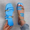 Fashion 2025 Summer Color Blocked Casual Plus Size Women's Slippers Fashionable Flat Bottomed Open Toed Thin Strap Women Sandals