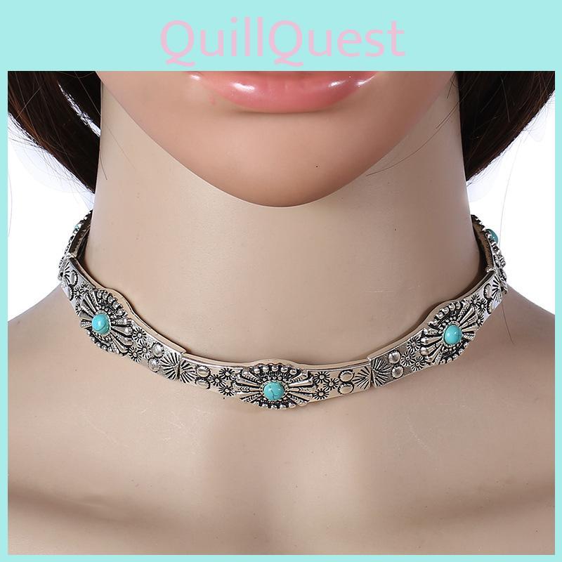 Alloy Artistic Gypsy Necklace With Gemstone Inlay For Vintage Inspired Outfits