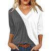 Damen Casual V-Ausschnitt Geometrischer Print Oberteil, Dreiviertelarm Bluse für den Alltag