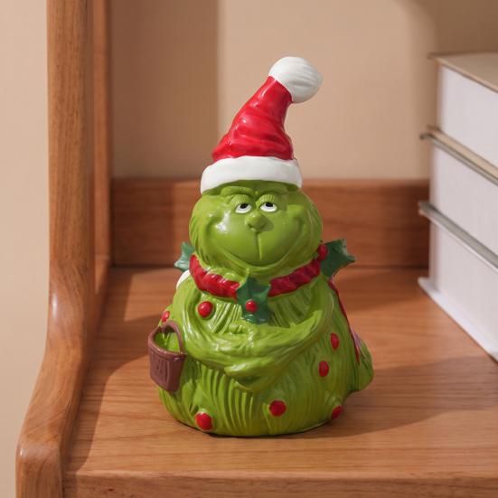 Small Christmas Sculptures Green Monsters Ornament with Santa Hat And Scarf, Resin Frog Cute Elf Tabletop Decor Figurine for Home Decoration, Outdoor