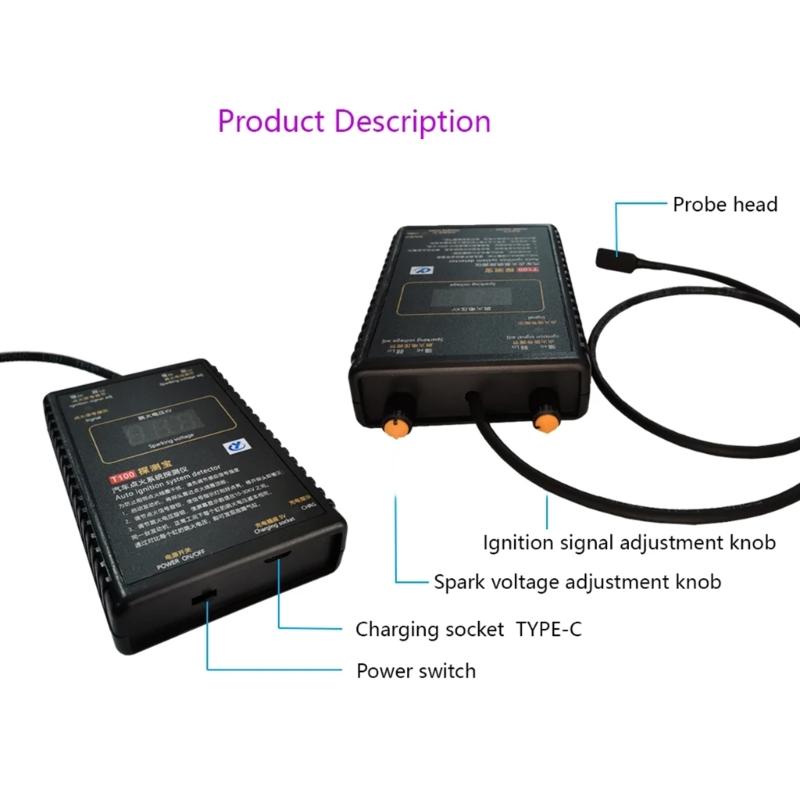 Engine Coils Tester T100, Comprehensive Car Ignition Systems Diagnostic Device Battery Voltage Checking for Professional