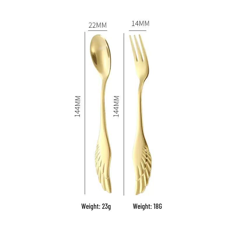 Creative 304 Stainless Steel Wing Spoon & Fork Set - 2-Piece for Dessert, Coffee & Hotels