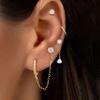4PCS Women's Earrings Set Stainless Steel Cubic Zirconia Chain Moon Star Unique Punk Unisex Rock Earring Piercing Jewelry