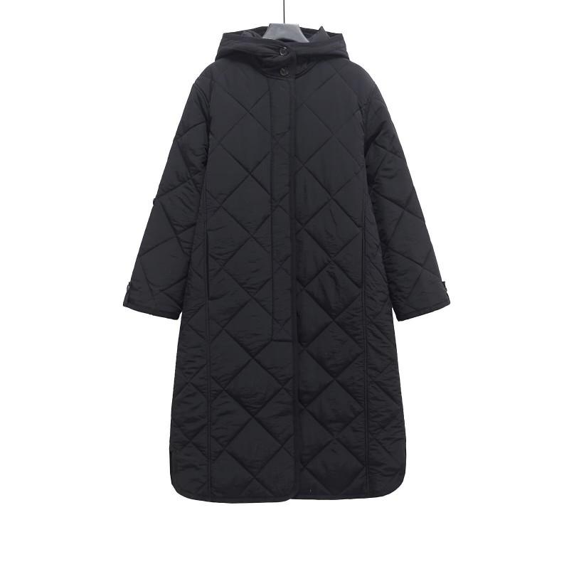 Womens Long Quilted Hooded Cotton Coat Winter Warm Outerwear Black Gray Size XS S M L
