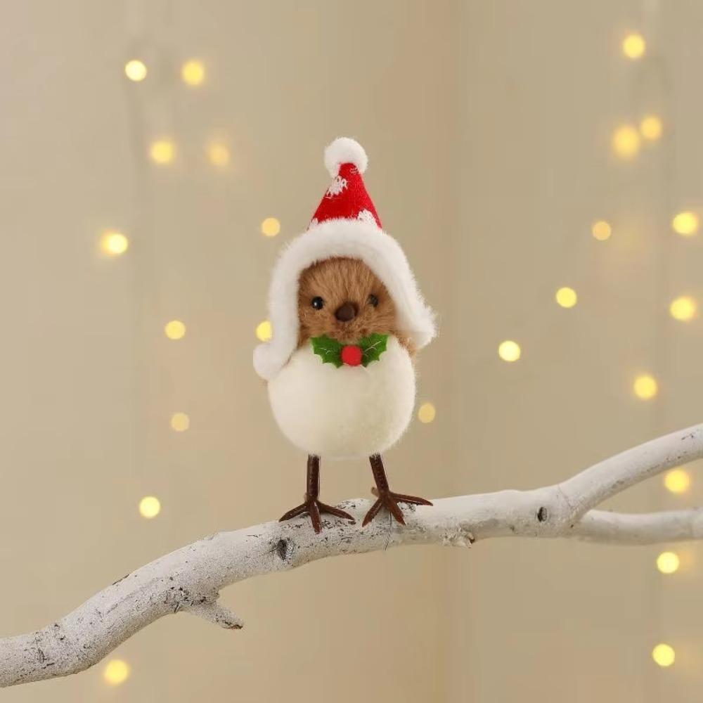 1/3 Stück Plüsch Mini Pelzige Rotkehlchen Vogel Figuren Weihnachtsmannmütze Weihnachten Haus Fenster Dekoration Kamin