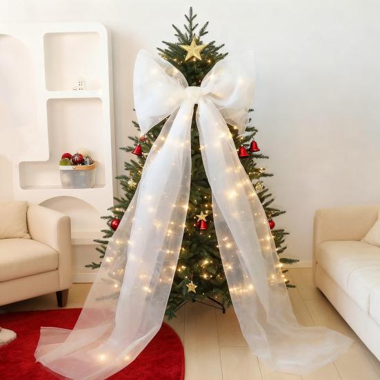 Christmas Tree Topper Bow Extra Large Mesh Bow with Long Streamers for Holiday Wedding Birthday Party Wall Decoration