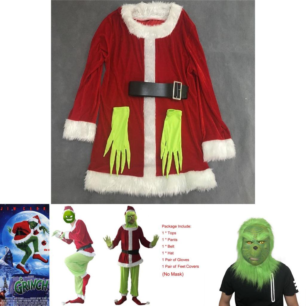Eye-catching Grinch Cosplay Costume Set For Halloween Masquerade Parties