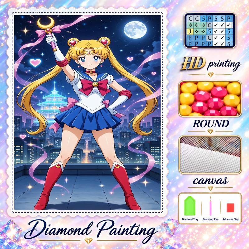 Sailor Moon Diamond Painting Kit 5D Full Drill DIY Diamond Mosaic Wall Art Home Decor