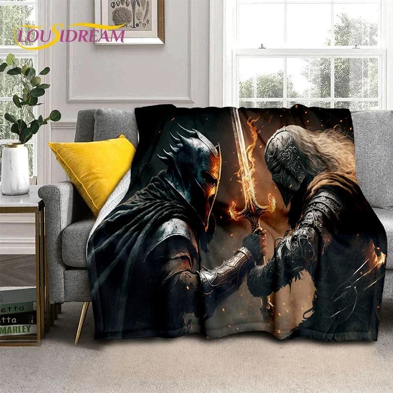 Chevalier Templier Croisé Dessin Animé Couverture Douce en Flanelle pour Lits Chambre Canapé Pique-nique, Couverture Jetée pour Couvrir Cadeau Extérieur