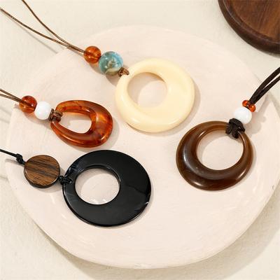 Resin Circle Long Geometric Necklace Modern Minimalist Pendant for Women Layered Statement Party Jewelry Gift for Girlfriend