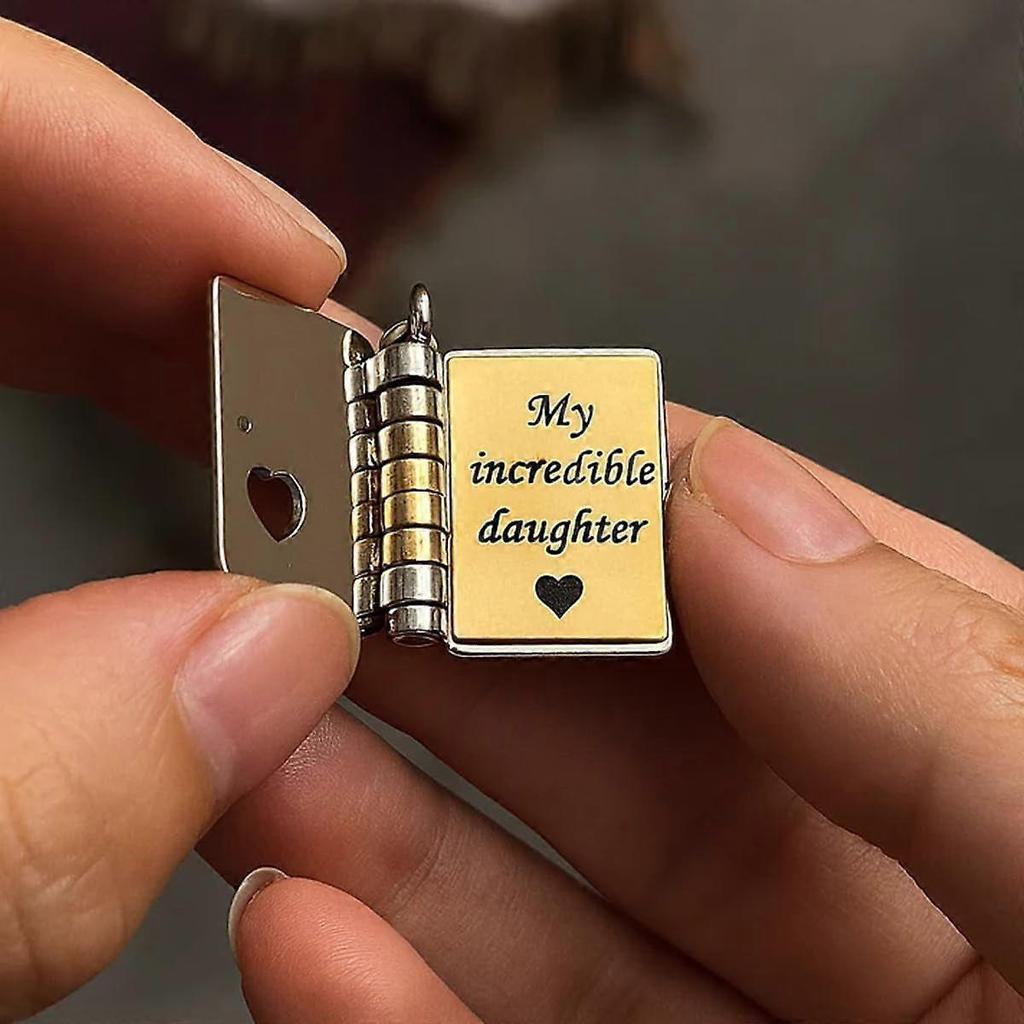 Book Necklace – Openable Pendant with 6 Engraved Pages, Adjustable Stainless Steel, Compatible with Birthday/Graduation Gift for Her