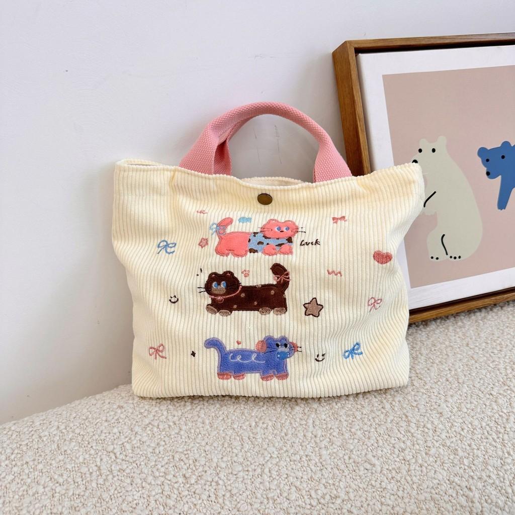 Очаровательная плюшевая мультяшная сумка-тоут с вышивкой, мягкий вельветовый ланч-бокс StyleB