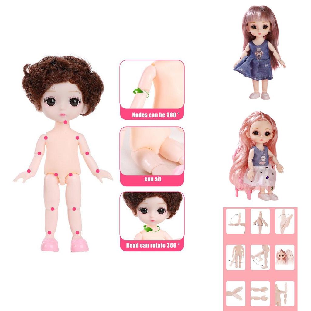 1/12 6.6in Bjd Princess Dolls Cute Moveable Joints Kids Birthday Gift
