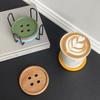 6-Piece Original Colorful Button Coaster Set with Cross-Shaped Iron Rack Coaster Holder Dopamine Round Wooden Coasters Exquisite Coffee Cup Holders