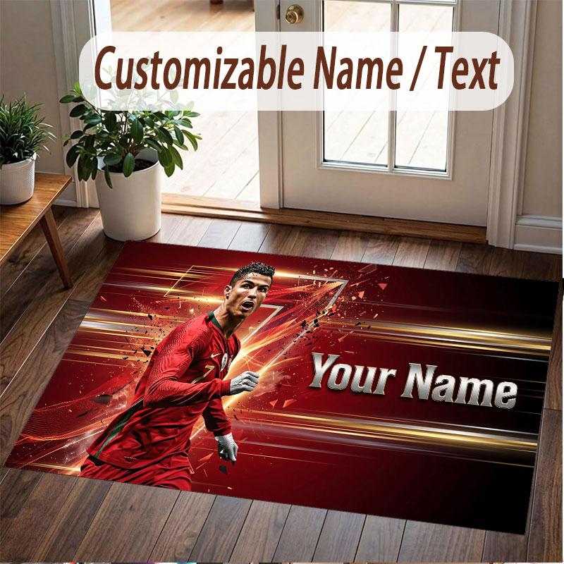 Custom Rug Cristiano Ronaldo Pattern Print Name Text Soft Non‑Slip Floor Carpet for Home Indoor Decoration