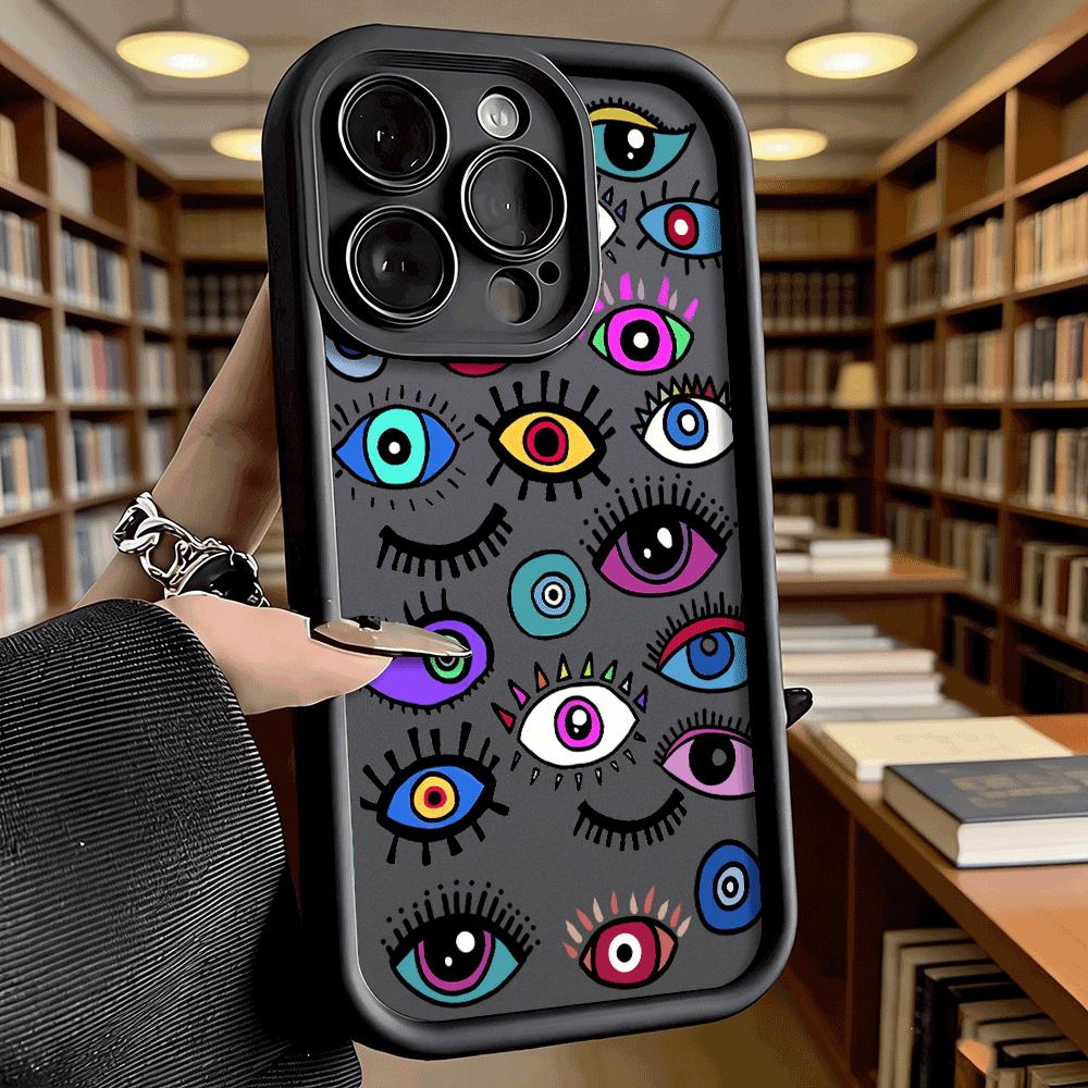 Colorful Doodle Eyes Collection Soft TPU Phone Case for iPhone 17 16 15 14 13 12 11 Pro Max Plus Shockproof Anti-Slip Cover