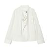 Womens Loose Fit Button Detail Long Sleeve Round Neck Tie Collar Shirt Casual Office Wear