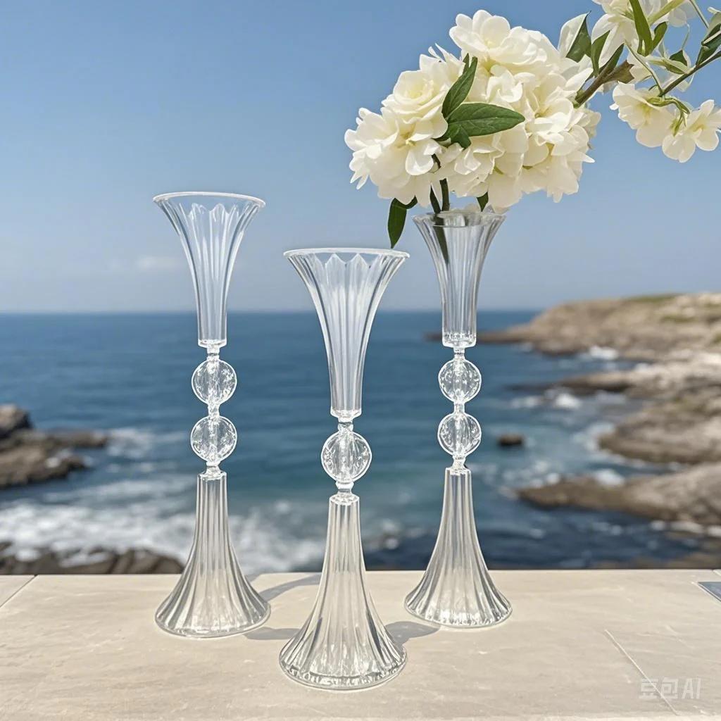 10pcs New Wedding Vase Acrylic Transparent Trumpet Style Table Flower Stand Center Table Decorative Supplies